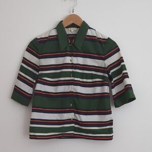 SUNO Green and White Striped Button Down Shirt